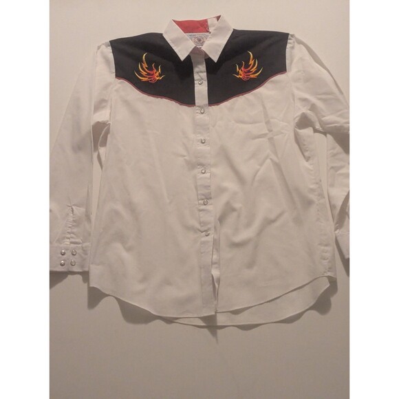 ely Tops - ELY COUNTRY CHARMERS  womens L BLAZE WHITE western shirt pearlized snaps EUC